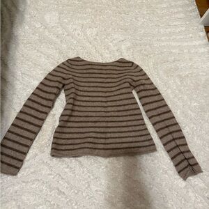 Garnet Hill Brown Striped Crew Neck Sweater